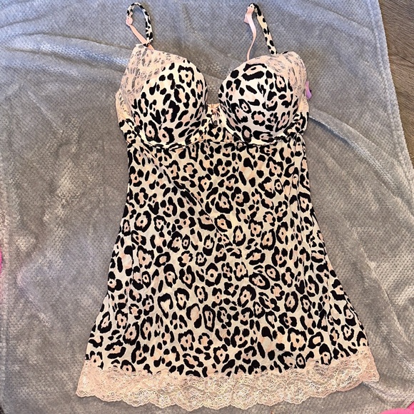 Victoria's Secret Other - Victoria's Secret Pink Leopard Chemise with Shimmering Pink  Lace
